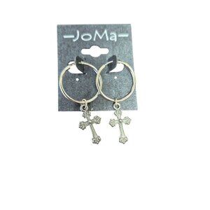 JoMa Silver Hoop Earrings With Cross Charms